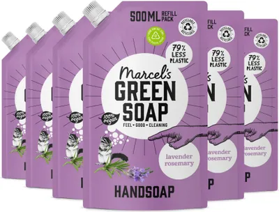 Produktbild von 6x Marcel's Green Soap Handseife Lavendel & Rosmarin Nachfüllpackung (500 ml)