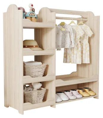 Immagine prodotto di Armadio per bambini - Autoportante - In legno - Con asta appendiabiti - 4 ripiani - 110 x 39 x 110 cm - Salvaspazio