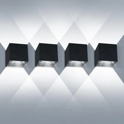 Produktbild von LED-Wandlampen 4er-Pack, Binnen- und Außenlicht mit Einstellbarer Strahlrichtung, 12W, 6000K, Kaltweiß, schwarz, wasserdicht, IP65,