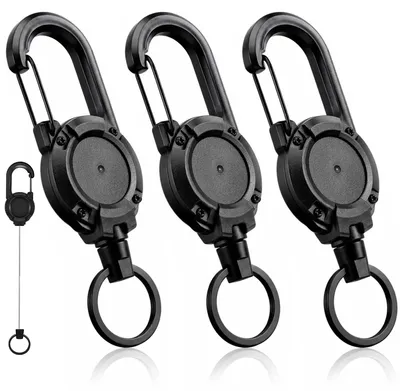 3er-Set einziehbare Schlüsselanhänger mit Karabiner und Stahlkabel