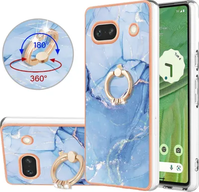 Produktbild von Google Pixel 7A Hülle, Muster TPU Silikon Stoßdämpfer Bumper Schutzhülle mit Ring Ständer für Google Pixel 7A Blau