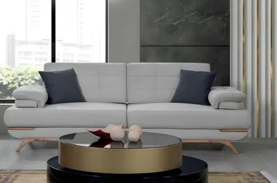 Produktbild von Elegantes Sofa Design Weiß Grau Polster Couch Wohnzimmer Holzfüße Modern 3Sitzer