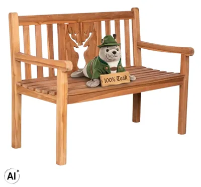 Immagine prodotto di Panchina da giardino in teak 120 cm con schienale decorato – solida, resistente alle intemperie, intramontabile