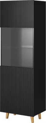 Produktbild von Furniture24 Vitrine Pafos Schrank Vitrinenschrank 1 türiger Wohnzimmerschrank Schwarz matt