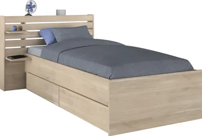 Image de Lit avec espace de rangement - 90 x 190/200 - couleur bois - TENALIA