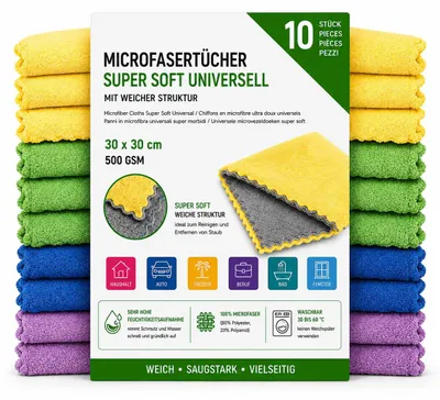 Produktbild von Microfasertücher Super Soft 10er Set 30 x 30 cm, 500 GSM, KI-generiertes Bild