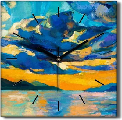 Produktbild von Coloray Hodiny Unikátní 30x30 cm  Tiché hodiny Pro obývací pokoj a kuchyň Nástěnné hodiny Plátno Černé ručičky hodin - Sky mořského západu slunce