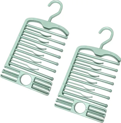 Produktbild von 2er Set Kleiderbügel Multifunktions Bügel Organizer Mintgrün Krawattenbügel Kleiderbügelhalter Krawattenhalter Gürtelhalter Kunstsoff