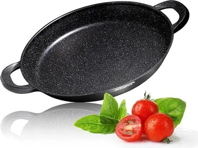 Obrázok produktu pre Profesionálna panvica na paellu | 40 cm panvica | Hliník | Nepriľnavý povrch (mramor) | Bez chemikálií | Na všetky indukčné varné dosky a do rúry