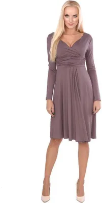 Produktbild von Damen Kleid A-Linie überlappender V-Ausschnitt ; Cappuccino XS/S 34/36