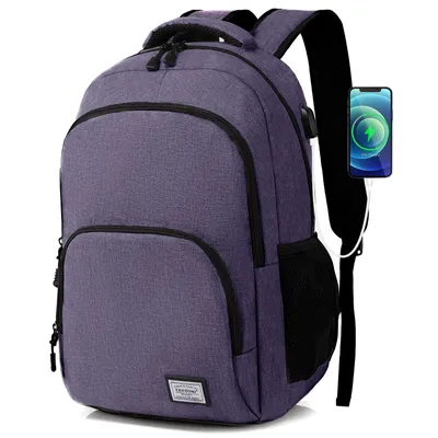 Image de Sac à dos pour ordinateur portable pour homme, sac à dos décontracté de grande capacité pour ordinateur portable 15,6 pouces avec port de recharge USB, idéal pour les voyages (violet)