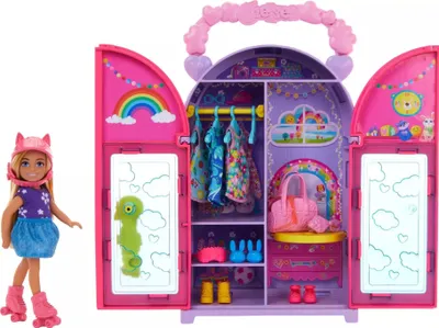 Produktbild von Barbie Chelsea Puppe und Kleiderschrank-Spielset mit Kleidung und Accessoires, 3 Jahr(e), 329 g