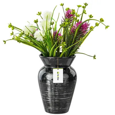 Obrázok produktu pre Keramická váza na kvety čierna strieborná lesk H 19,5 cm D 8 cm Dekoratívna stolová váza Sudové kvety Deco Orchidea Moderný pôvab