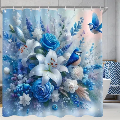 Obrázok produktu pre Sprchová záclona, 240x200 cm, modrý motív, vodeodolná, proti plesniam, umývateľná, polyester, s 16 okami a krúžkami