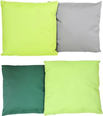 Produktbild von 4x JACK 2-farbiges Wende Outdoor Lounge Kissen 45x45cm Dekokissen inkl. Füllung Wasserfest Sitzkissen Garten Stuhl Lotus Effekt, Farbe:2x Dunkelgrün-Grün + 2x Grau-Grün