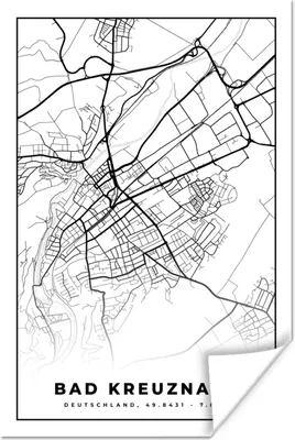 Produktbild von MuchoWow® Poster Karte - Stadtplan von Bad Kreuznach - Stadtplan 40x60 cm - Plakate für die Wand - Poster Babyzimmer