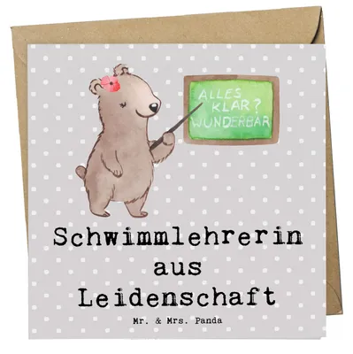 Produktbild von Mr. & Mrs. Panda Grußkarte Schwimmlehrerin Leidenschaft - Grau Pastell - Geschenk, Schwimmschule, Spruch, Glückwunschkarte, doppelkarte, Schwimmbad, faltkarte, Klappkarte