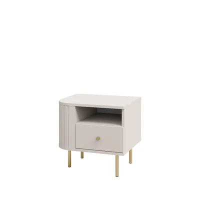 Produktbild von Nachtisch OVARO rechts 48 cm mit Schublade und offenem Fach – Moderner Nachttisch für Schlafzimmer – Beistelltisch – Beige