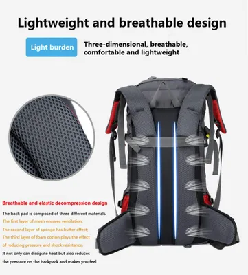 Immagine prodotto di Zaino da trekking, impermeabile, da 60 litri, con coperture antipioggia, ideale per il campeggio