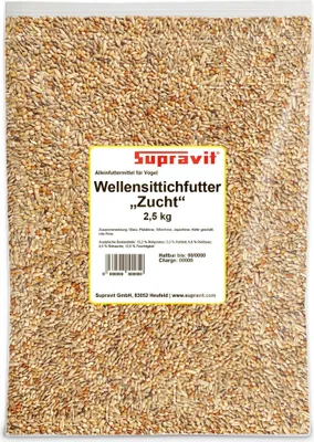 Produktbild von Supravit Wellensittichfutter Zucht 2,5 kg | hochwertige Zuchtmischung als Hauptfutter für Wellensittiche & kleine Sitticharten