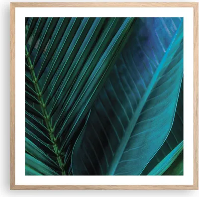 Produktbild von Gerahmtes Poster - Rahmen in heller Eiche - Blatt Tropen Grün - 60x60 cm - Wand Bild - Wanddeko - Wandbilder - Kunstposter - Wandposter - Bilderrahmen - Bilder - Kunstdruck - P2NAC60x60-5071