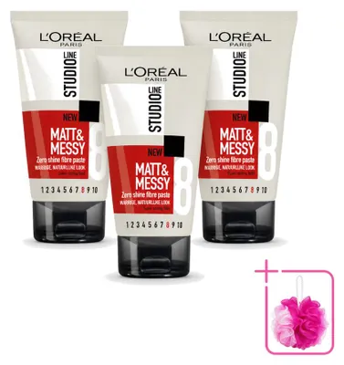 Image de 3 x Pâte modelante texturisante L'Oréal Paris Studio Line, effet mat et décoiffé - 150 ml - Lot de 3