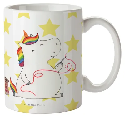 Produktbild von Mr. & Mrs. Panda Becher Einhorn Näherin - Weiß - Geschenk, Tasse, Kaffeebecher, Basteln, Stricken, Kaffeetasse, Freundin, Nähen, Trinkbecher, Unicorn, Pott, Einhörner