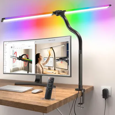 Image de Lampe de bureau LED, 22W, 1800 lumens, double tête, avec pince de 9 cm
