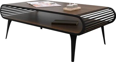 Produktbild von MIRJAN24 Couchtisch Aristo, Wohnzimmer Kaffeetisch, Basis aus Stahl (Farbe: Schwarz / Nuss Franklin)