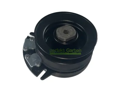 A black electromagnetic clutch for a lawn tractor, shown on a white background.