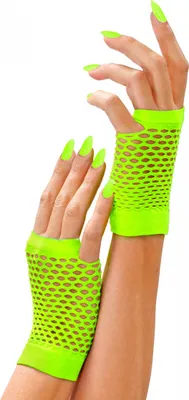 Produktbild von Kurze Fingerlose Neon Grüne Netzhandschuhe als 80s Kostümzubehör