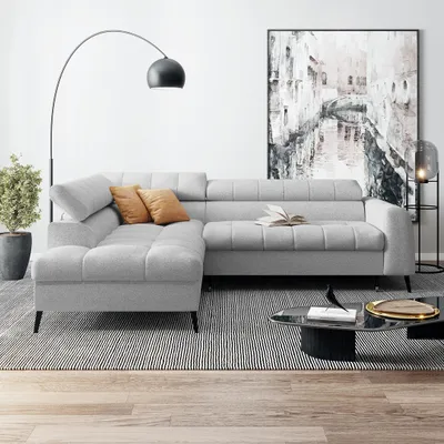 Produktbild von Ecksofa mit Schlaffunktion VINNI L, Eckseite: Links, Farbe: Hellgrau, Stoff: Misterio 80