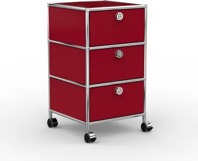 Produktbild von VERSEE Büro-Rollcontainer, Metall, 40 cm, 3 Schubladen, Rubinrot