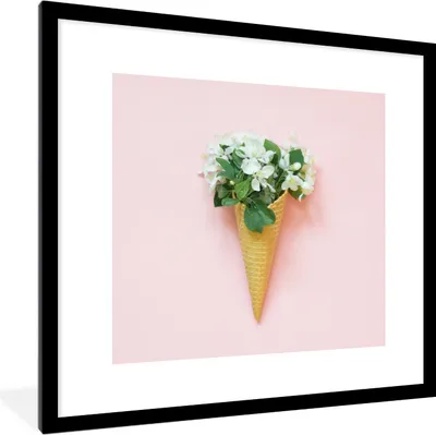 Produktbild von MuchoWow® MuchoWow® Gerahmtes Poster Eiswaffel - Blumen - Stilleben 40x40 cm - Poster mit zchwarzem Bilderrahmen - Poster - Plakat im Rahmen