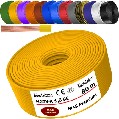 Produktbild von 80m Aderleitung H07 V-K GE 1x1,5 mm² Gelb Einzelader flexibel