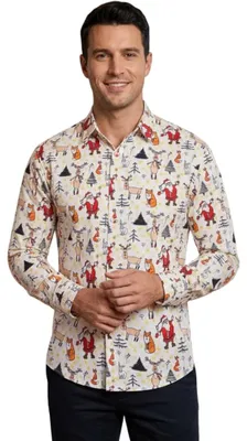 Productafbeelding van Heren kerstshirt, elegant met een patroon, zacht, comfortabel en kleurrijk