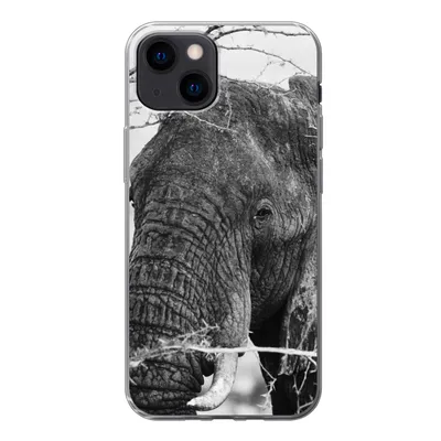 Produktbild von MuchoWow® Handyhülle Schutzhülle Hülle für iPhone 13 mini Elefant - Tiere - Äste - Natur - Schwarz und weiß Silikon Softcase Handy Hülle - Softcase