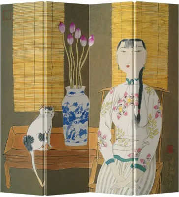 Produktbild von Fine Asianliving Paravent Raumteiler Spanische Wand Trennwand Room Divider Raumtrenner Sichtschutz Japanisch Orientalisch Chinesisch L160xH180cm Bedruckte Canvas Doppelseitig Asiatisch