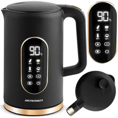 Wasserkocher 1,7 L, Temperaturregelung, LED, Schwarz/Gold