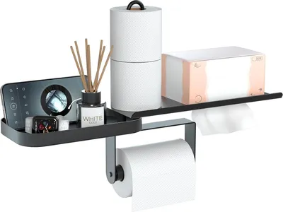 Produktbild von Multifunktionale Toilettenpapierhalter mit Regal - Drehbar und Wandmontage