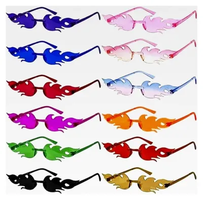 Produktbild von Partybrille 12 Stück Flammen Sonnenbrille Set Randlose Hippie Brille Bunte Spaßbrillen für Fasching Foto Requisiten für Erwachsene & Party-Deko