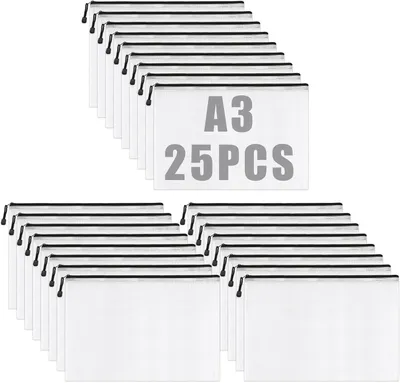 Zdjęcie produktu dla Teczka na dokumenty z zamkiem błyskawicznym 31.5 x 44 cm, 25 sztuk, wodoodporne PVC, biuro