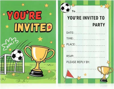 Productafbeelding van Uitnodigingskaarten voor een voetbalfeest, 40 stuks, 15x10 cm, met bijbehorende enveloppen, voor een kinderfeestje