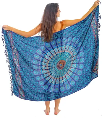 Productafbeelding van Strandsarong voor dames in blauw met geometrisch patroon, 180 x 110 cm