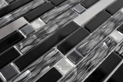 Produktbild von Handmuster Mosaikfliese Transluzent Edelstahl schwarz Verbund Glasmosaik Crystal Stahl schwarz Glas MOS67-GV478_m