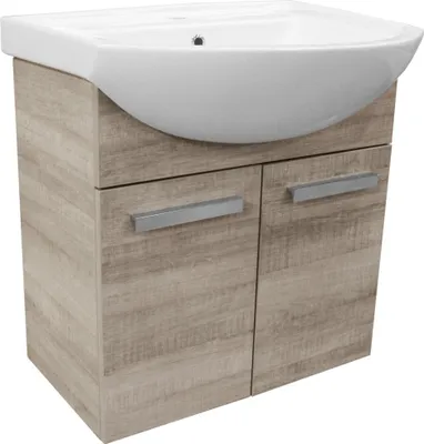 Produktbild von FACKELMANN Waschtisch-Unterschrank A-VERO / Badschrank mit gedämpften Scharnieren / Maße (B x H x T): ca. 62,5 x 64 x 35 cm / hochwertiger Schrank fürs Bad / Korpus: Braun hell / Front: Braun hell