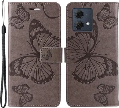 Produktbild von Motorola Moto G84 Hülle - Coverup Schmetterlinge Klapphülle - Taupe Grau