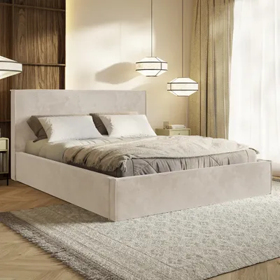 Produktbild von MOTIVENA Boho Polsterbett 180x200 mit Bettkasten, Holz Latttenrost, Bett 180x200 Beige Samt (Amor 04)