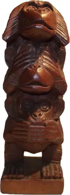 Produktbild von Holz Figur Skulptur Abstrakt Holzfigur Statue Afrika Asia Handarbeit Deko 3 Affen, Hoch