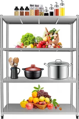 Immagine prodotto di 120 x 40 x 150 cm, scaffale in acciaio inossidabile con 4 ripiani, capacità di carico 50 kg, altezza regolabile, scaffale robusto per uso professionale, ideale per dispense, ristoranti, cucine, grandi cucine